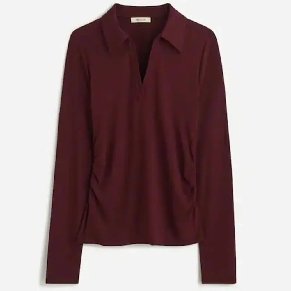 $58 Madewell Side-Cinch Long-Sleeve Polo Top - small - Burgundy - Picture 2 of 11